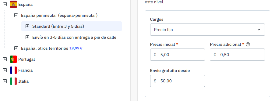Free shipping from 50 euros configured in the shipping method