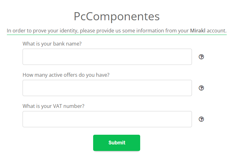 Preguntas de seguridad para acceder al portal de Adyen