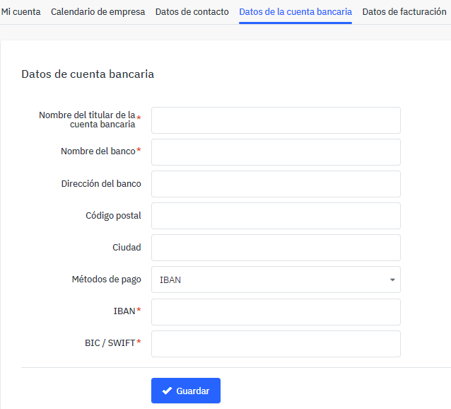 Datos de la cuenta bancaria en Mirakl