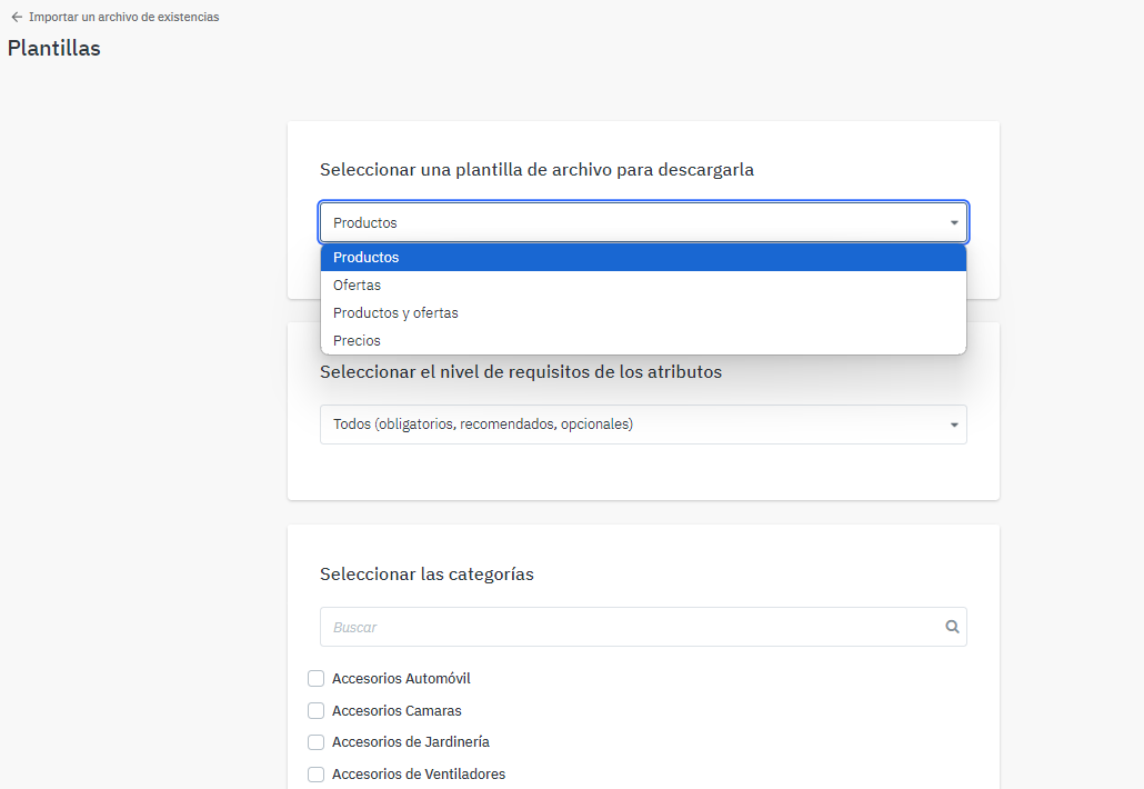 Configuración de la plantilla de producto en Mirakl