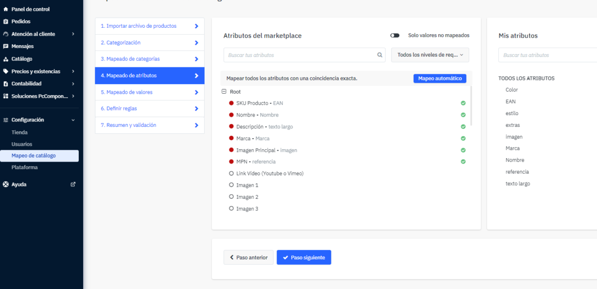 Mapeado de atributos en Mirakl
