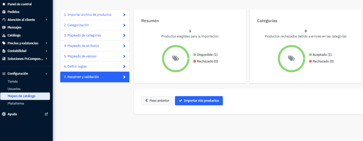 Revisión final antes de importar productos