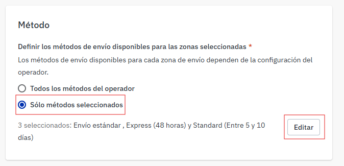 Edición de métodos seleccionados