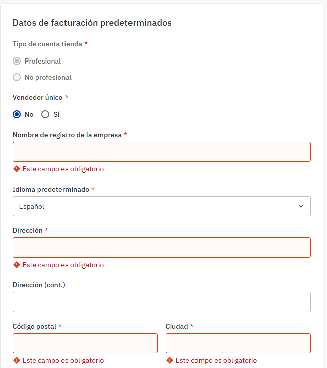 Campos de datos de facturación en Mirakl