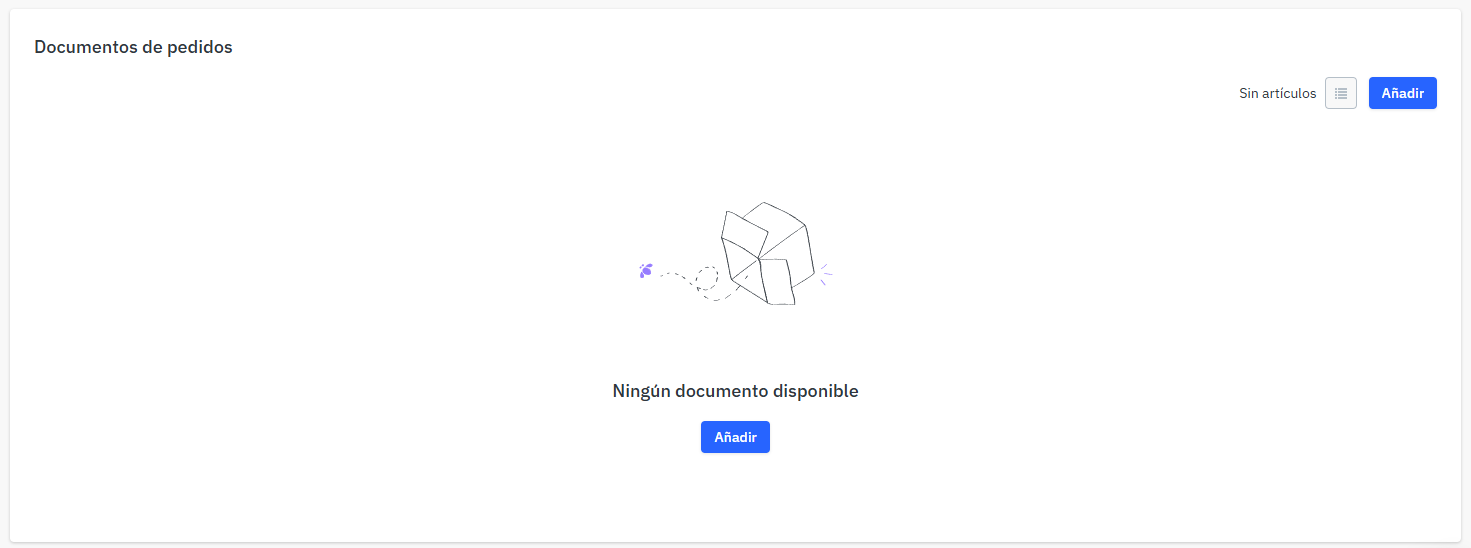 Pantalla para adjuntar documentos en el pedido