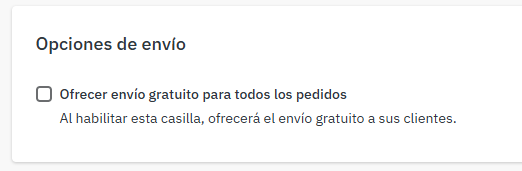 Opción para ofrecer envío gratuito para todos los pedidos